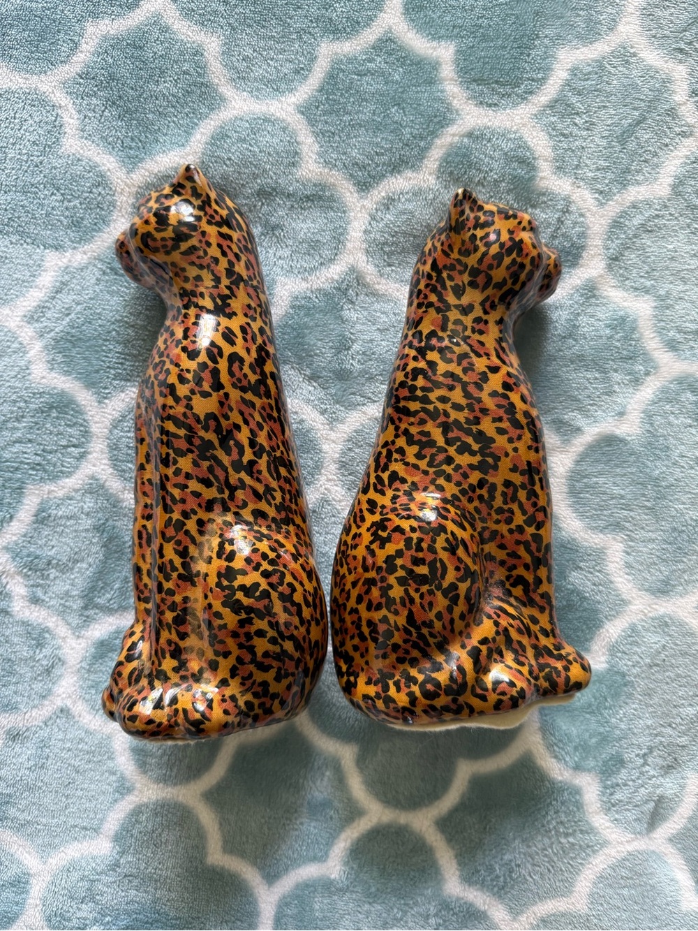 Leopard Print Ceramic Cat Figurines - Set of 2 - Picture 2 of 5